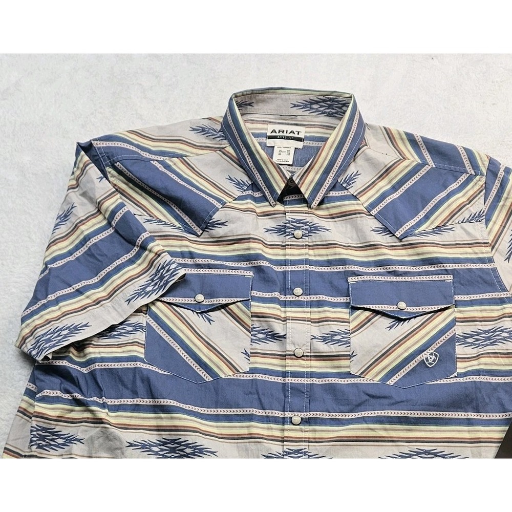Ariat Men's Retro Fit Aztec Print Pearl Snap Western Cowboy Shirt Size L Rodeo